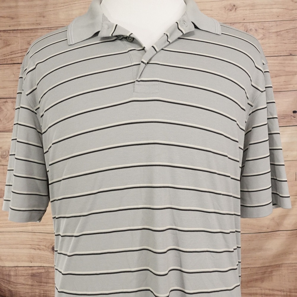 The Foundry Supply Co. Quick-Dri Polo Shirt Mens XLT Gray Striped Pima Knit